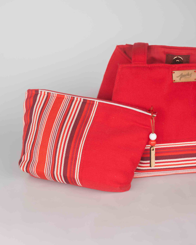 Sac Pochon Muxu avec pochette assortie en tissu rayée assortie