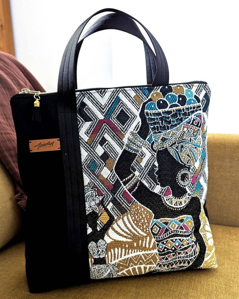 sac motif africain jaune et noir