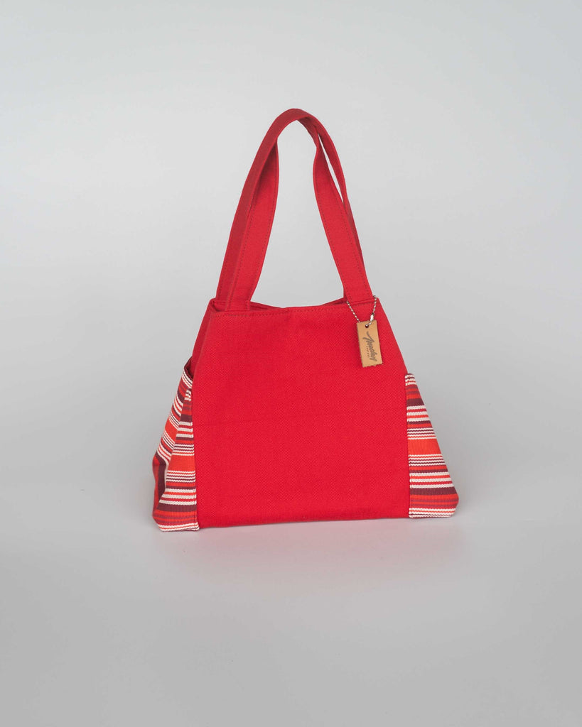 Sac à main trapèze rouge uni et rayé