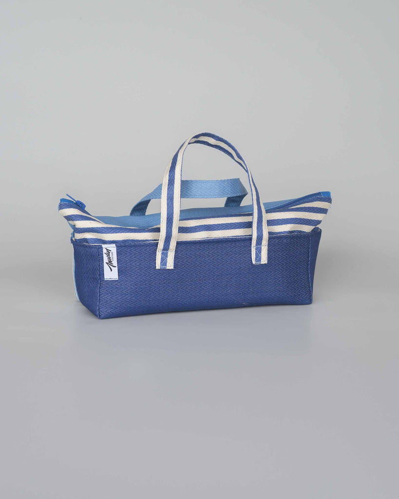 La trousse toile basque coté bleu uni et rayé