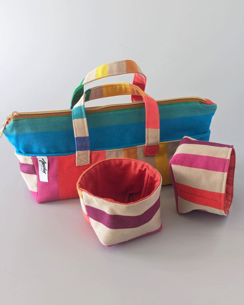 Trousse de toilette toile basque colorée ,2 panières 